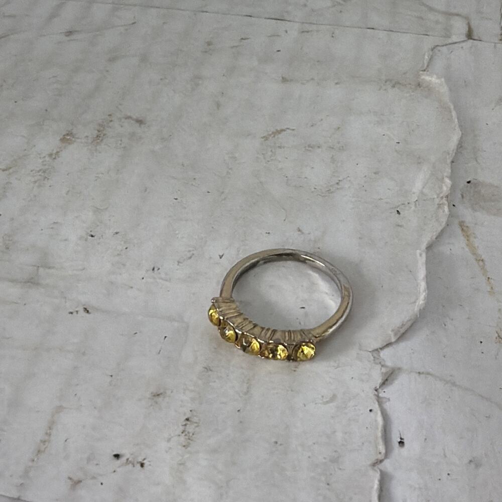 Vintage Disney Yellow Rhinestone Ring Size 8 Silver Tone